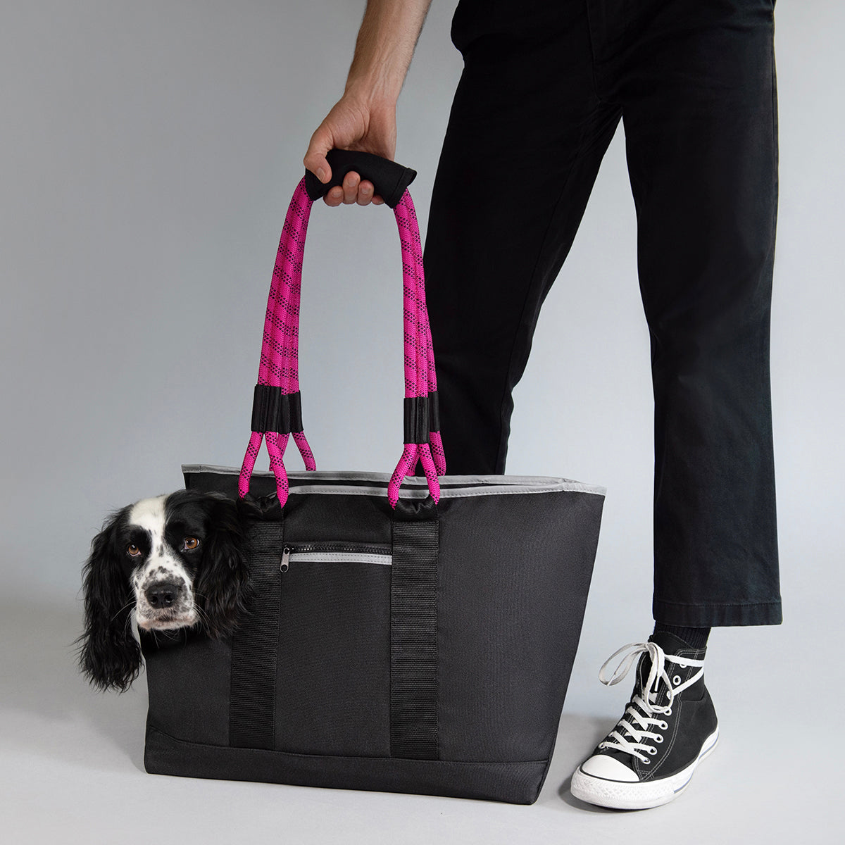 ROVERLUND Dog Tote Bag, Black/Magenta, Small